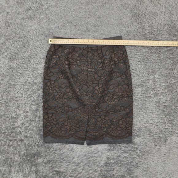 Loft Women's Size 4 Straight & Pencil Skirt Brown Nylon Zip Floral - Picture 4 of 8